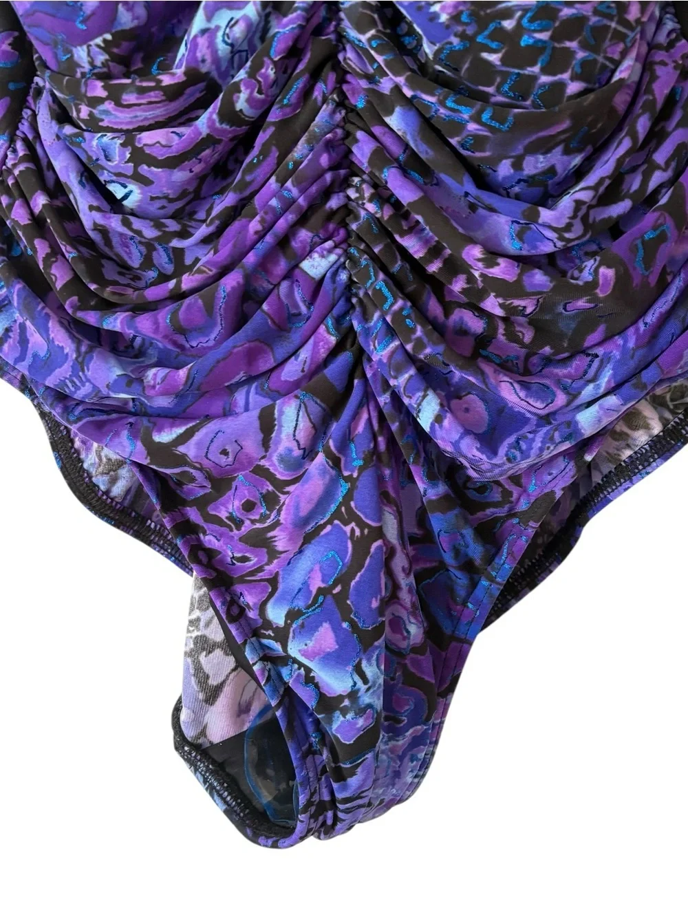 Womens Printed Swimsuit XL? Purple Blue Black Ruched Wireless Padded Cups Beach